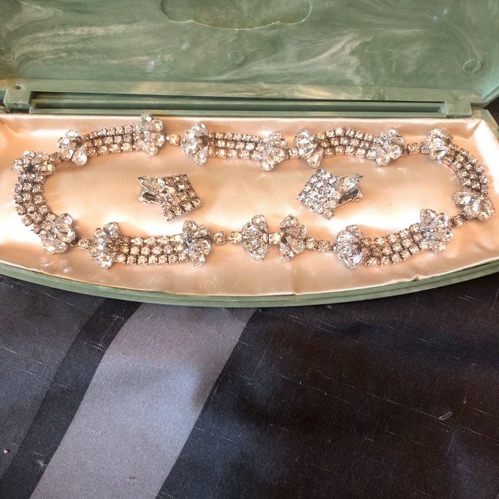 This stunning necklace and earrings set with case.